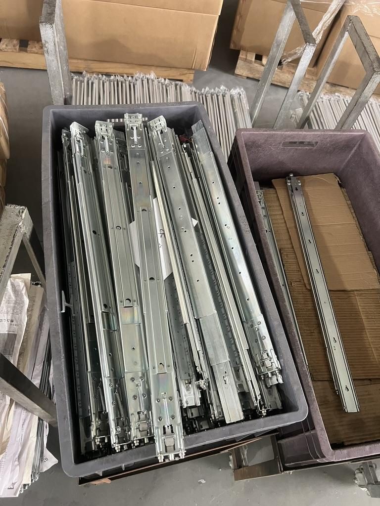 Rail kits packed in cartons before palletising