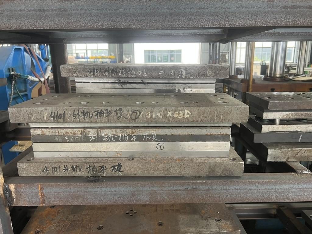 Detail of a progressive die used to punch rail mounting features