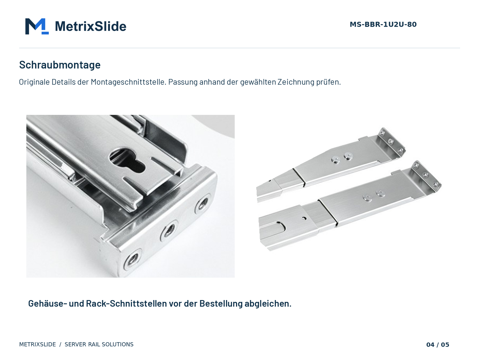 MS-BBR-1U2U-80 – Detail der Schraubmontage-Schnittstelle