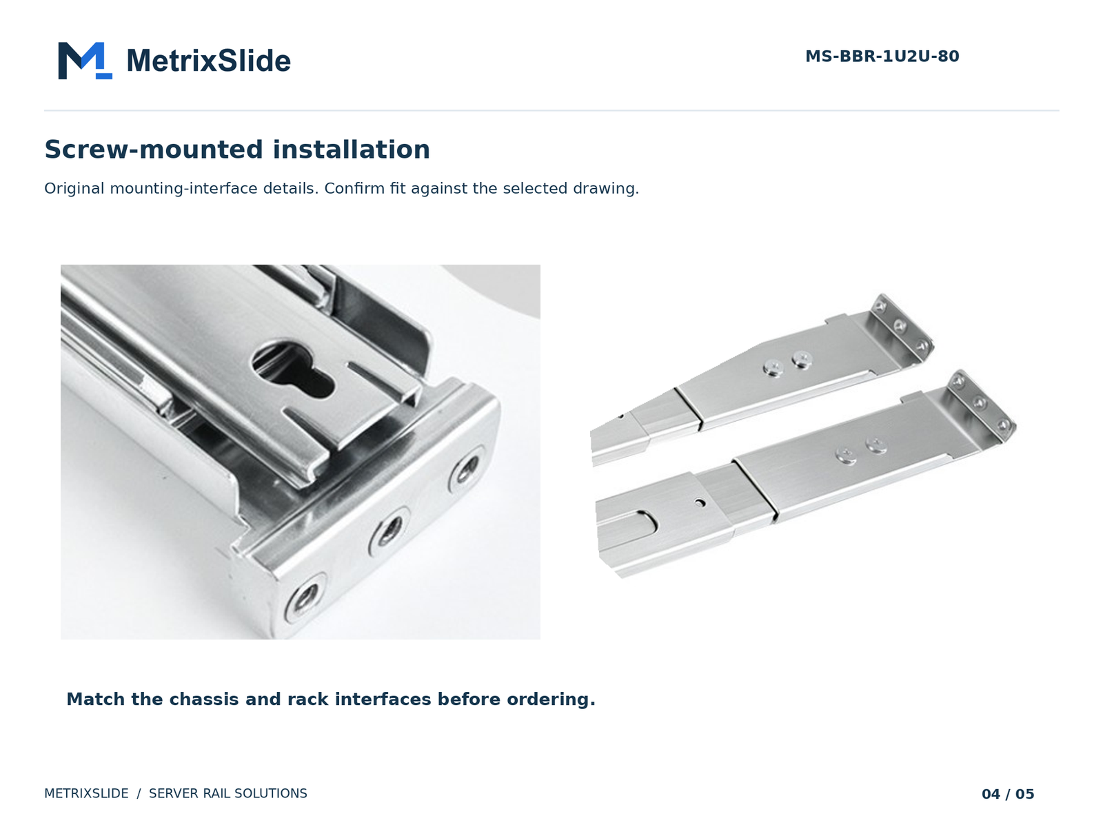 MS-BBR-1U2U-80 screw-mounted interface detail