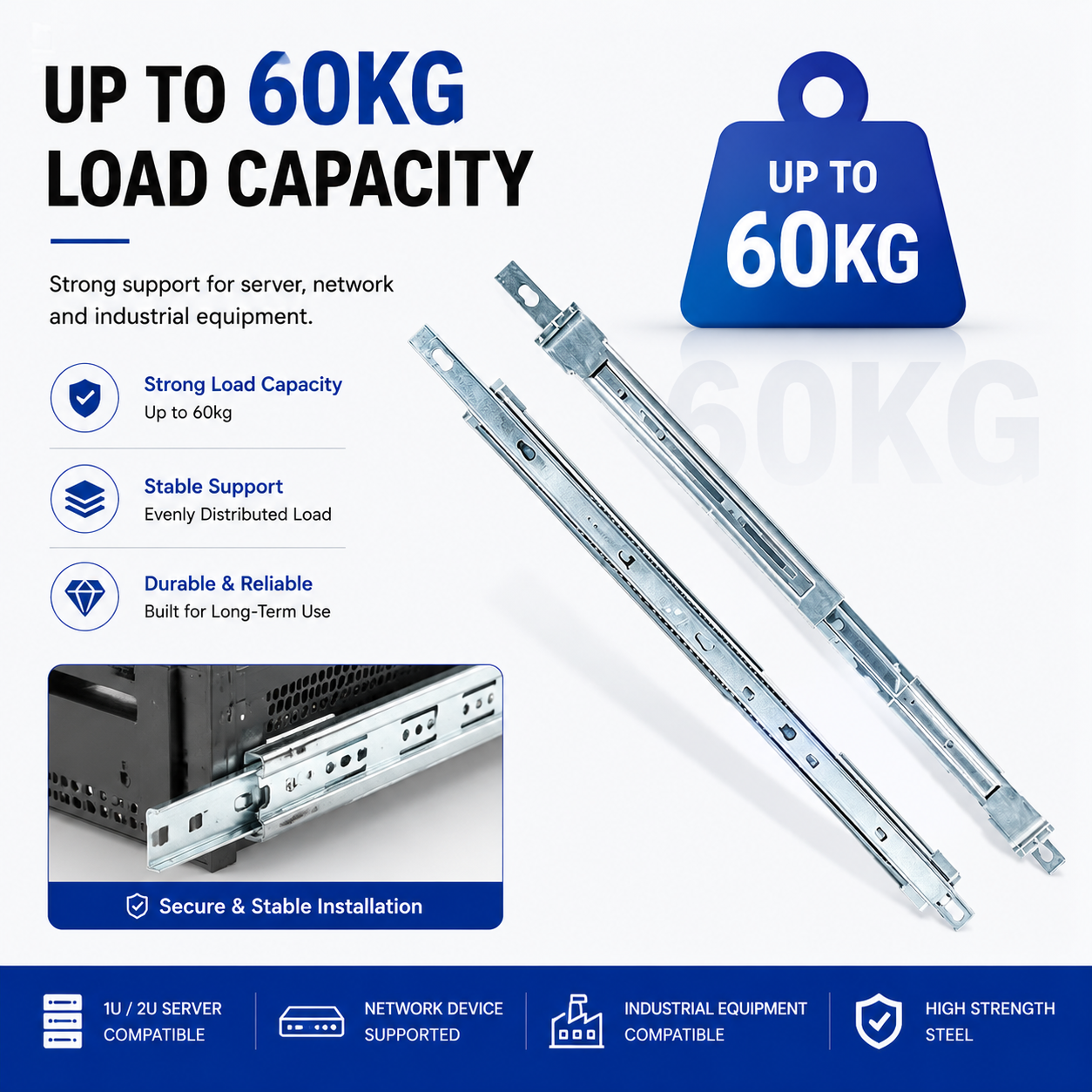 MS-BSR-60 Three-Section Ball Bearing Server Rail