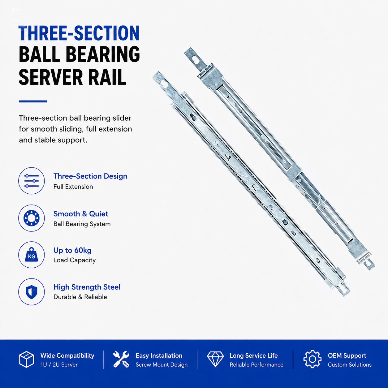 MS-BSR-60 Three-Section Ball Bearing Server Rail