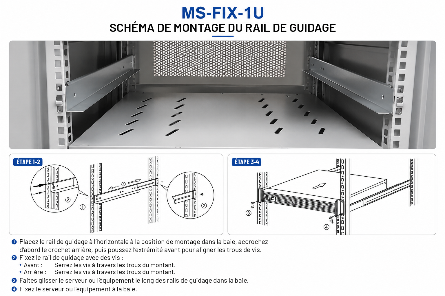 MS-FIX-1U Équerres de support fixes en L pour baie