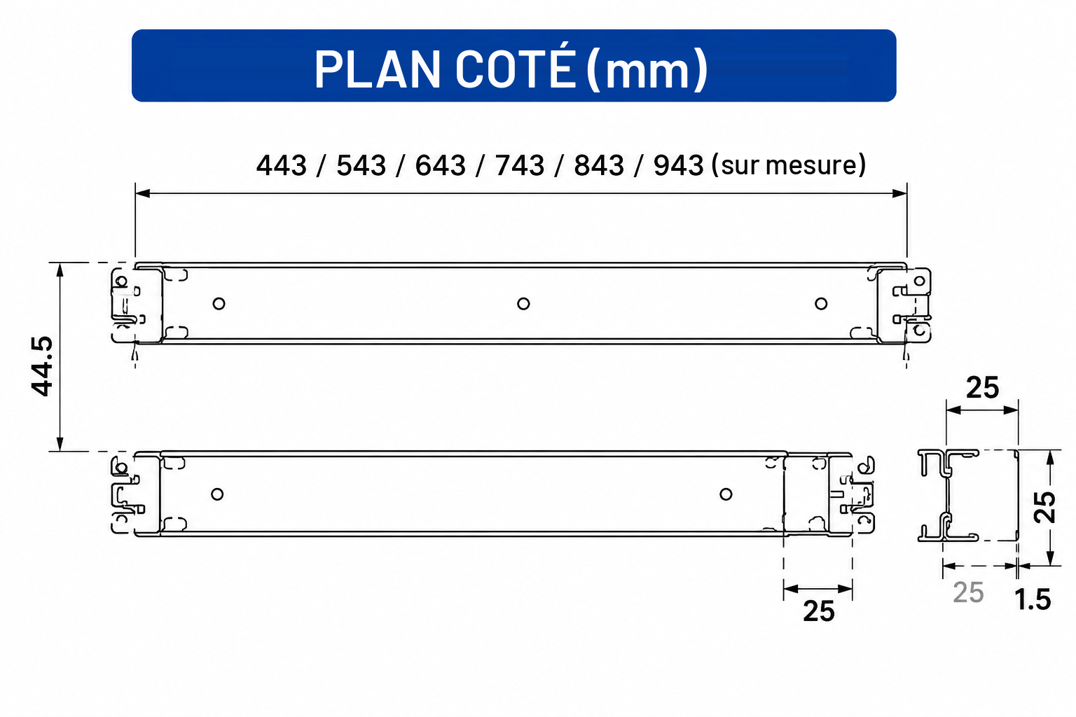 MS-FIX-1U Équerres de support fixes en L pour baie