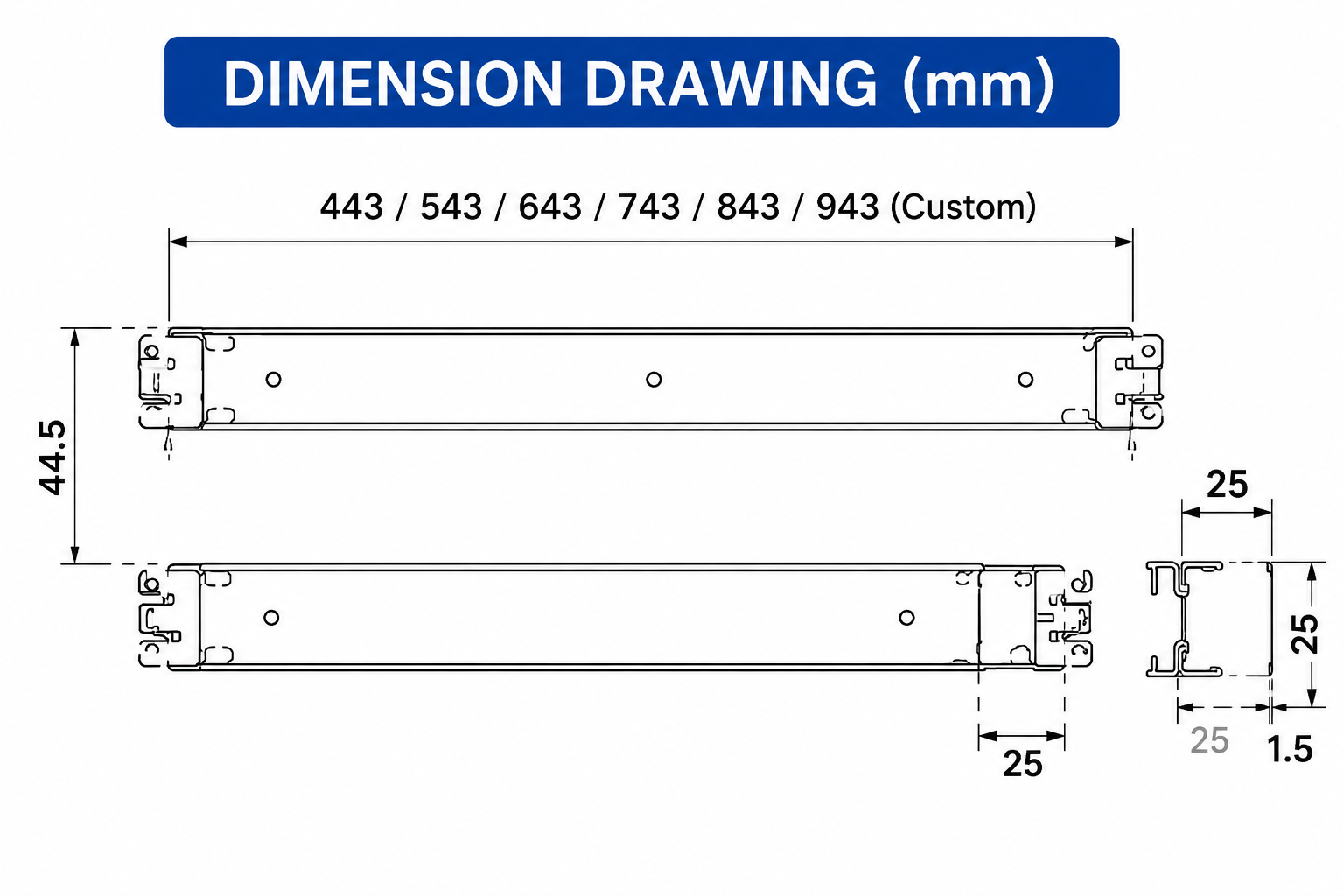 MS-FIX-1U Fixed Server Rack Support Rail