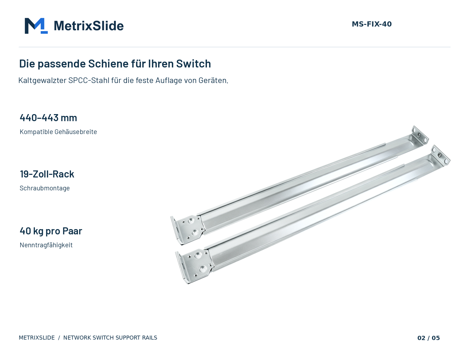 MS-FIX-40 Verstellbare feste Auflageschienen für Netzwerk-Switches
