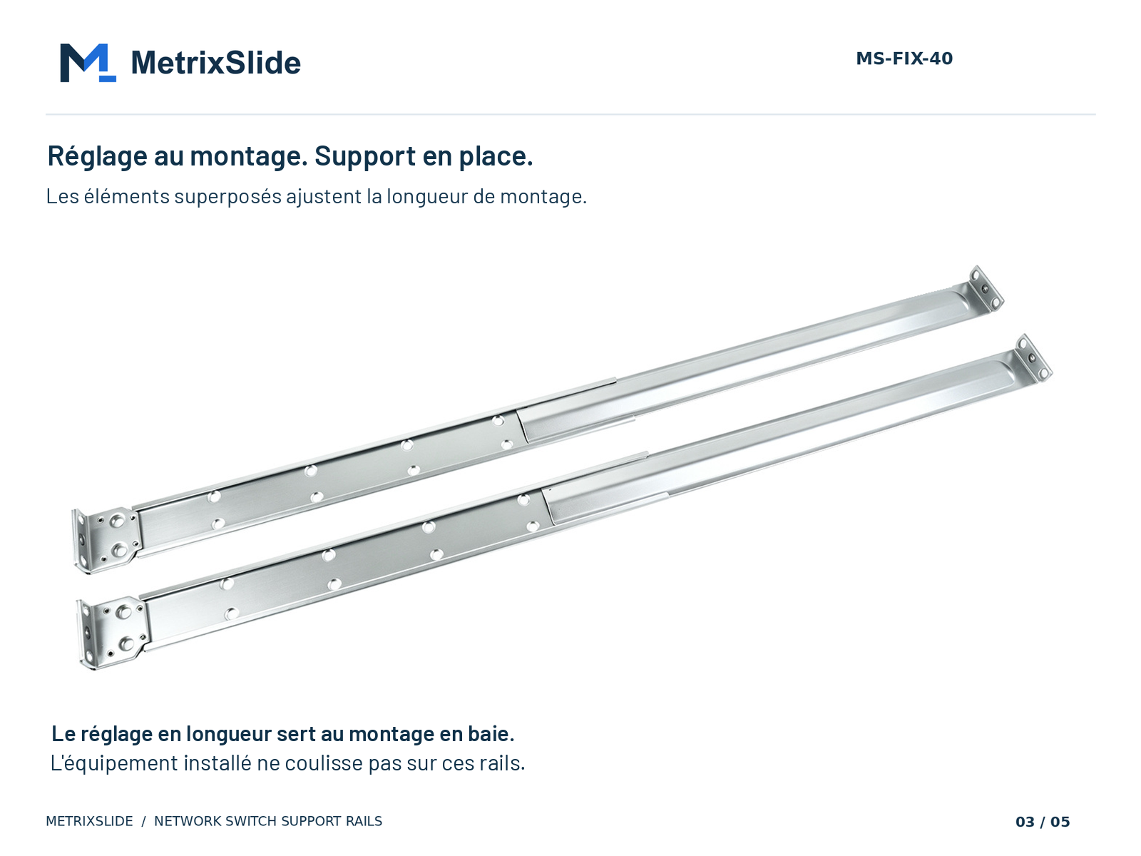 Rails de support fixes réglables pour commutateurs réseau MS-FIX-40