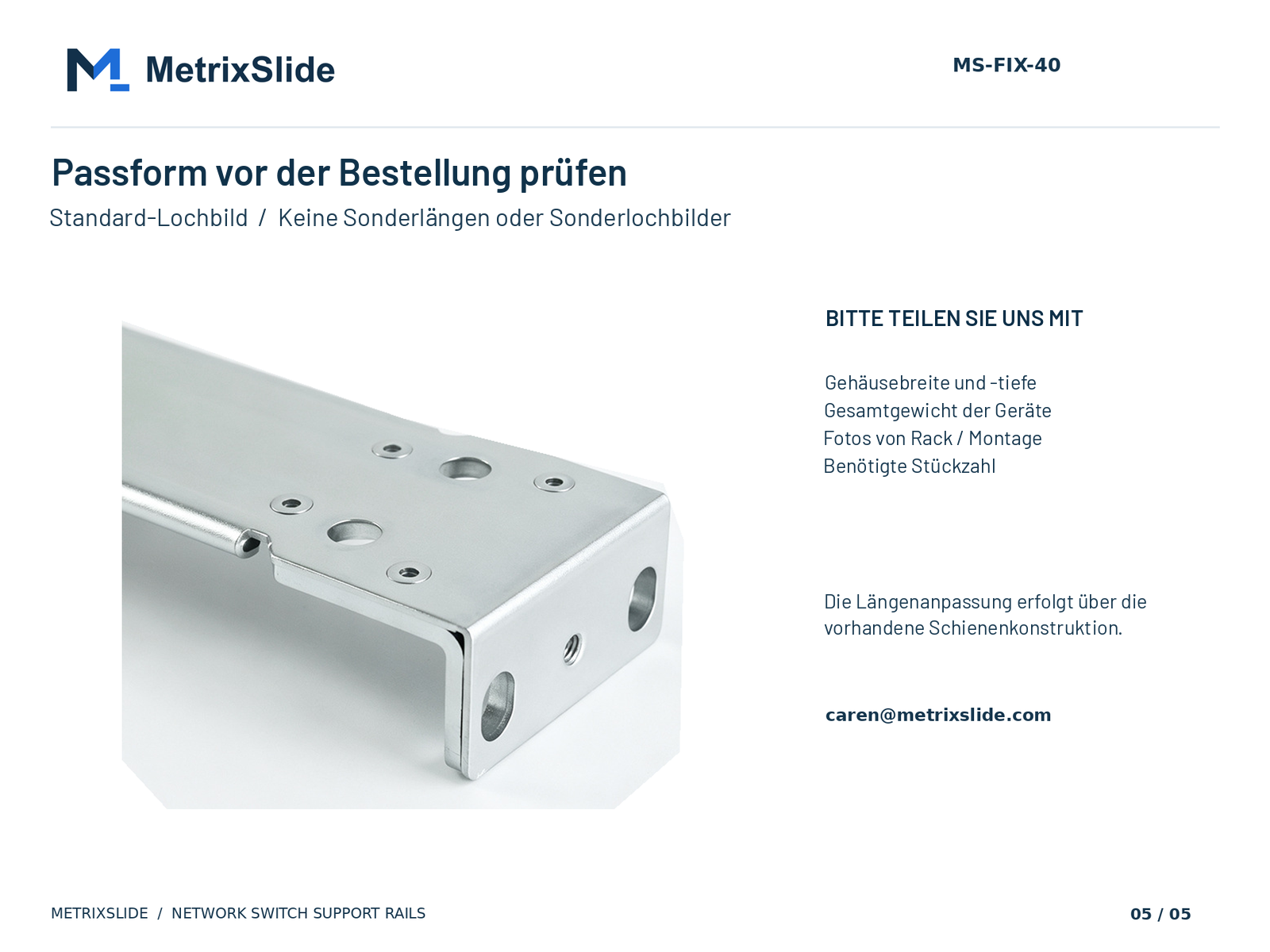 MS-FIX-40 Verstellbare feste Auflageschienen für Netzwerk-Switches