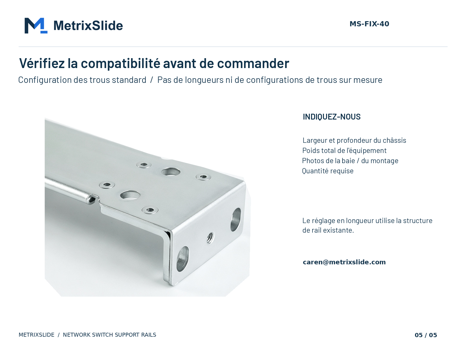 Rails de support fixes réglables pour commutateurs réseau MS-FIX-40