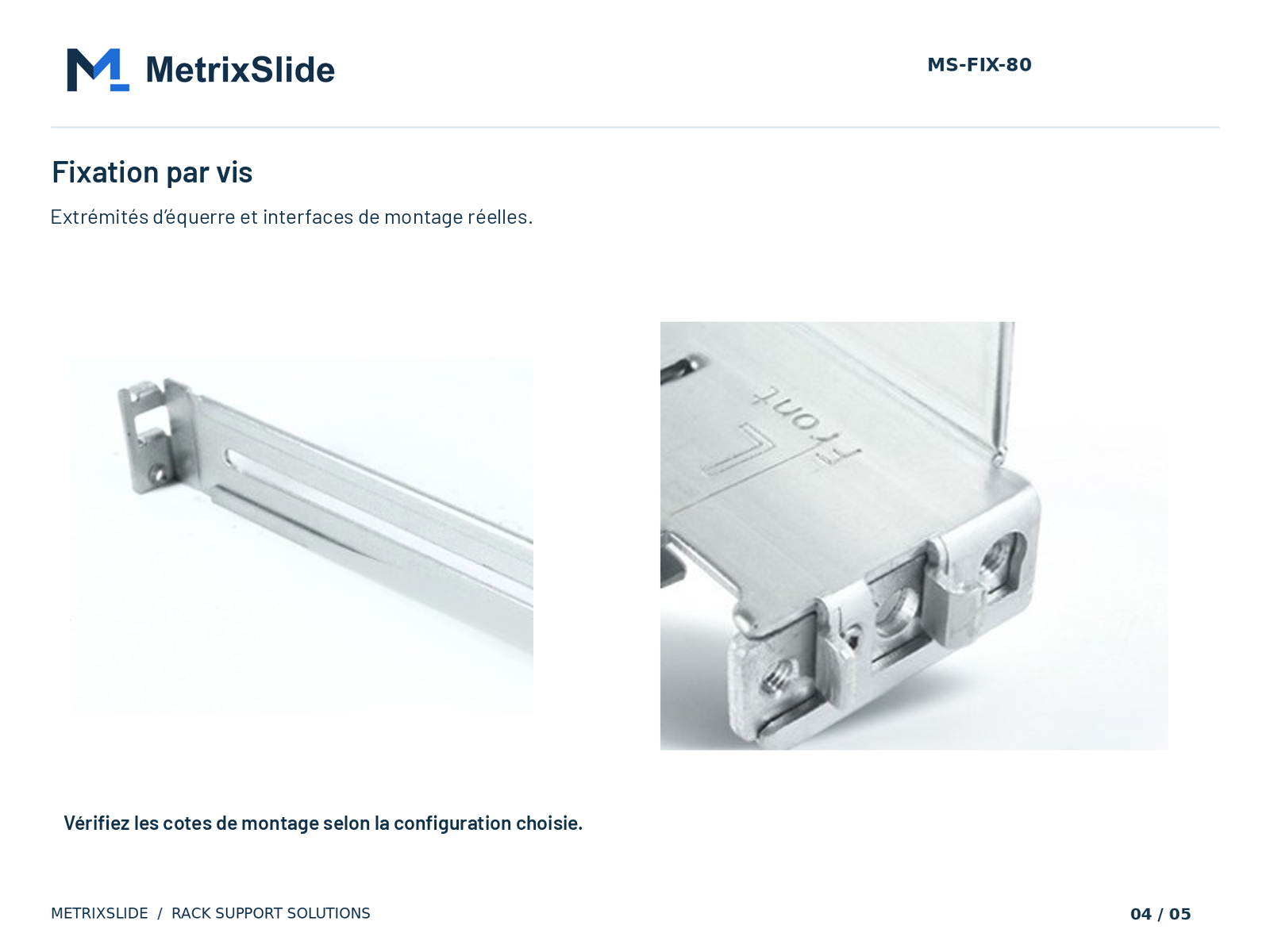 Extrémités d’équerres à fixation par vis et interfaces de montage du MS-FIX-80