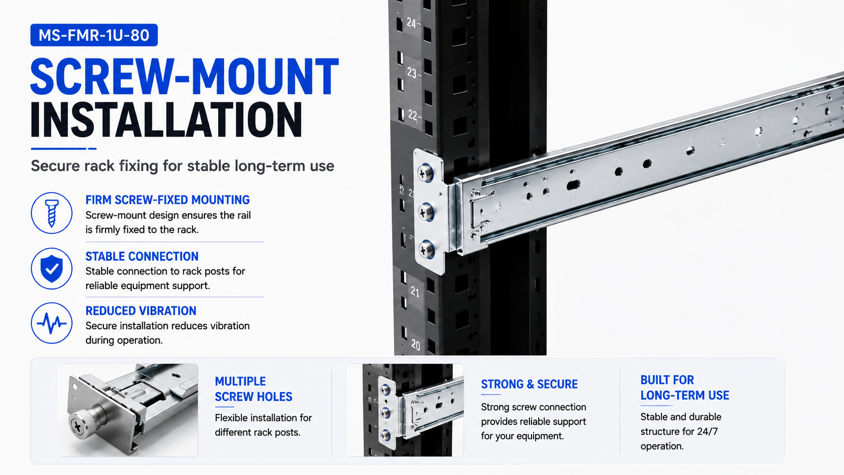 MS-FMR-1U-80 Ultra-Slim Friction Server Rail
