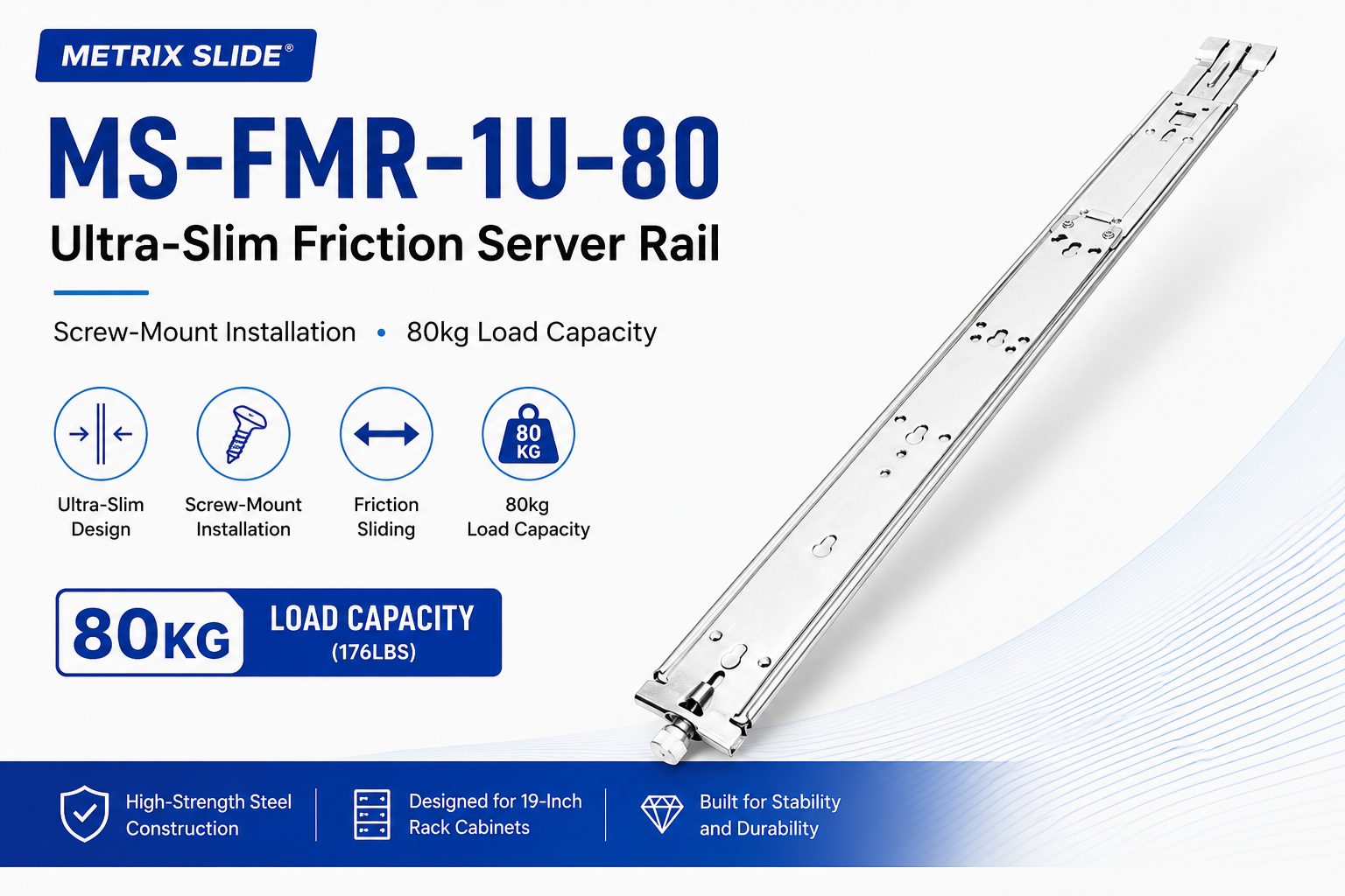 MS-FMR-1U-80 Ultra-Slim Friction Server Rail