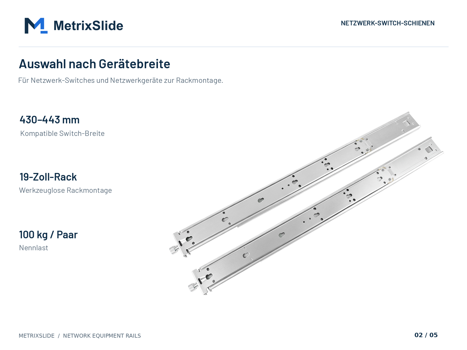 Schienenunterseite und kompatible Switch-Breite von 430–443 mm