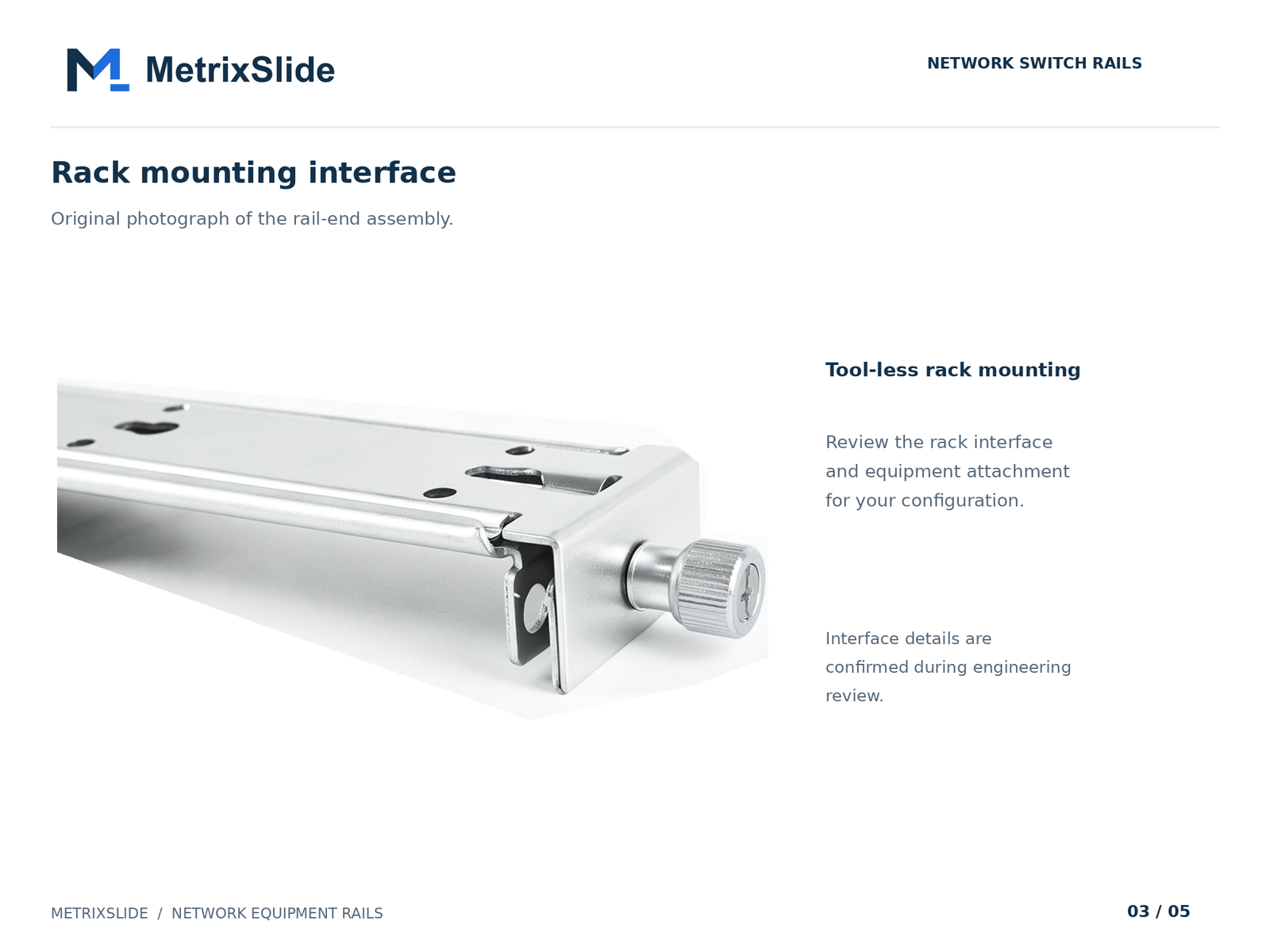 Rack mounting end assembly detail