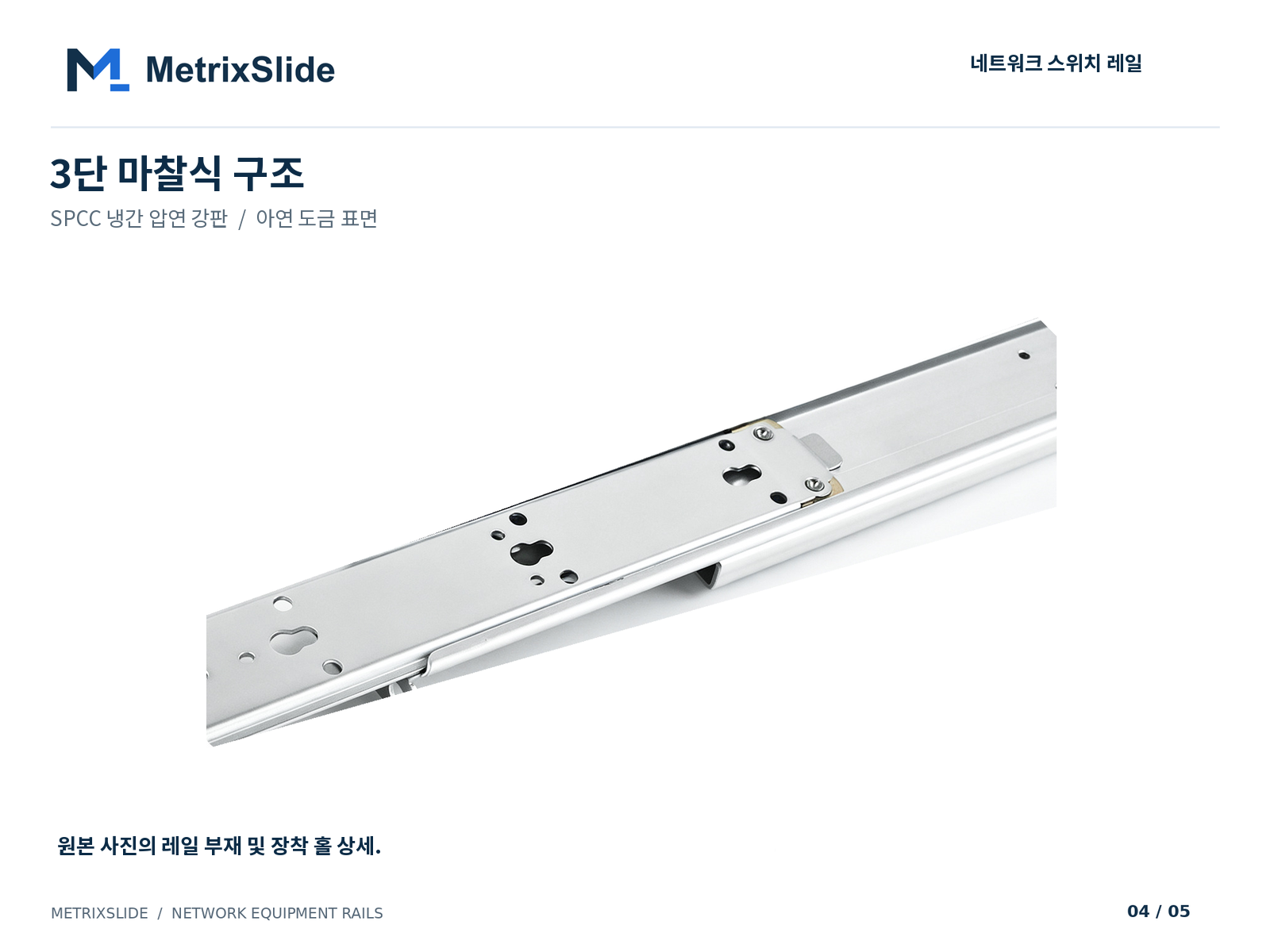 3단 마찰식 레일 부재 및 장착 홀