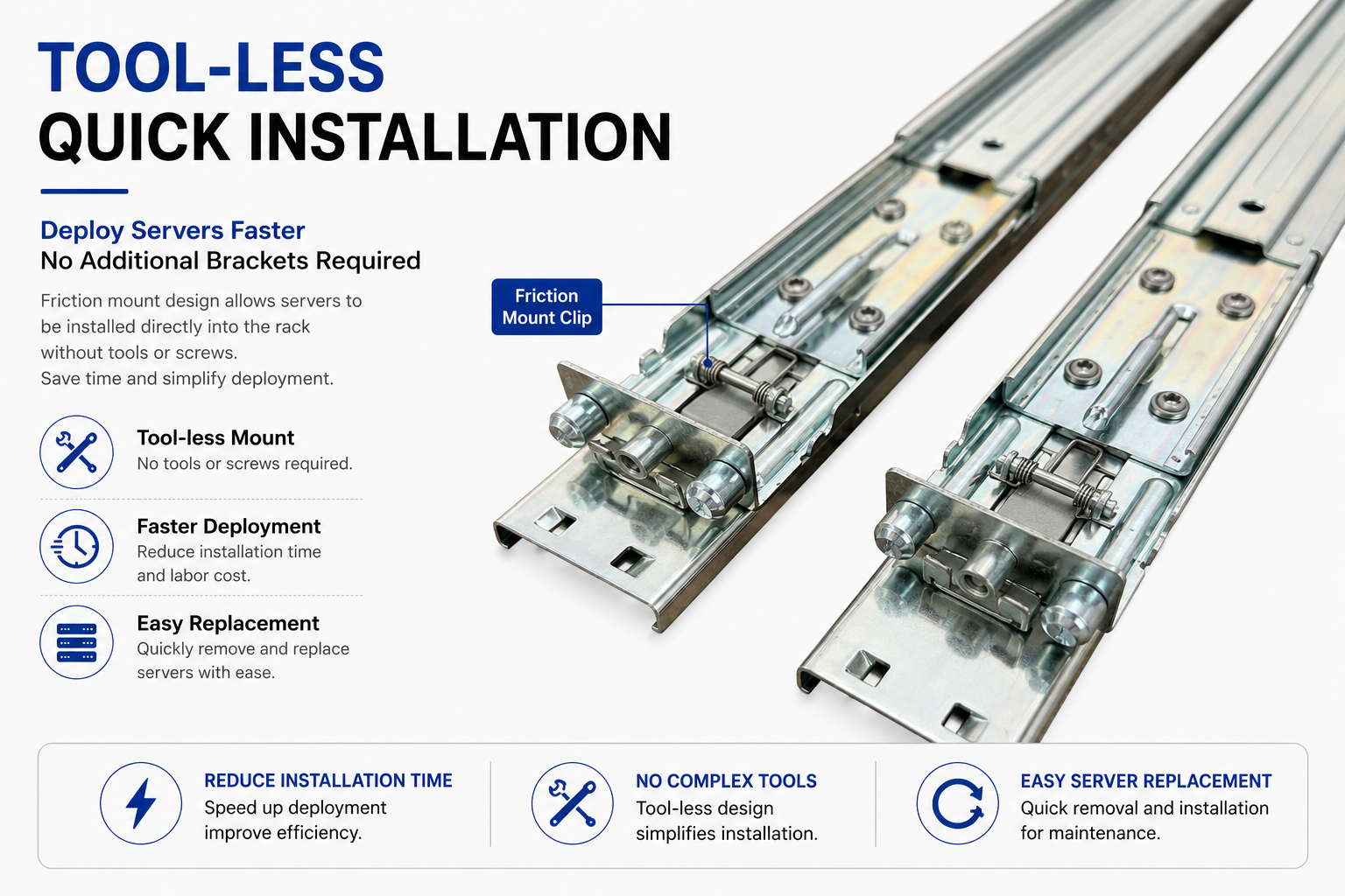 MS-FMR-1U2U-115 Tool-less Friction Mount Server Rail