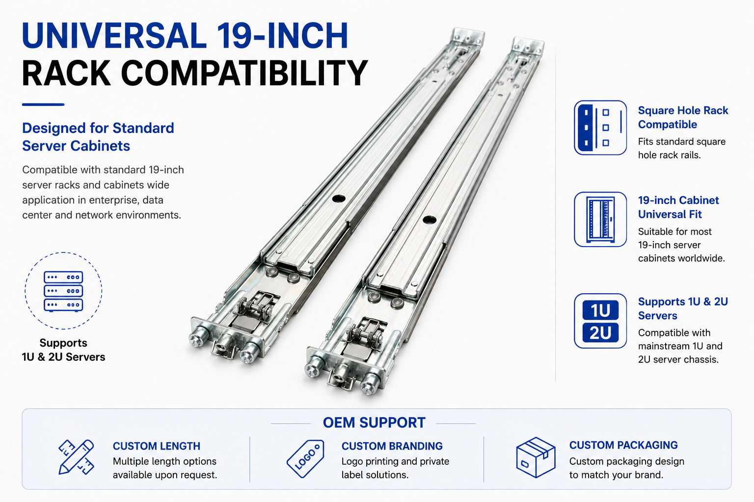 MS-FMR-1U2U-115 Tool-less Friction Mount Server Rail