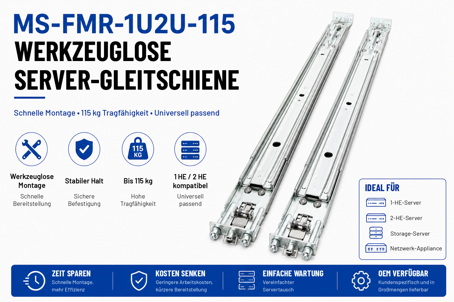 MS-FMR-1U2U-115 Tool-less Friction Mount Server Rail