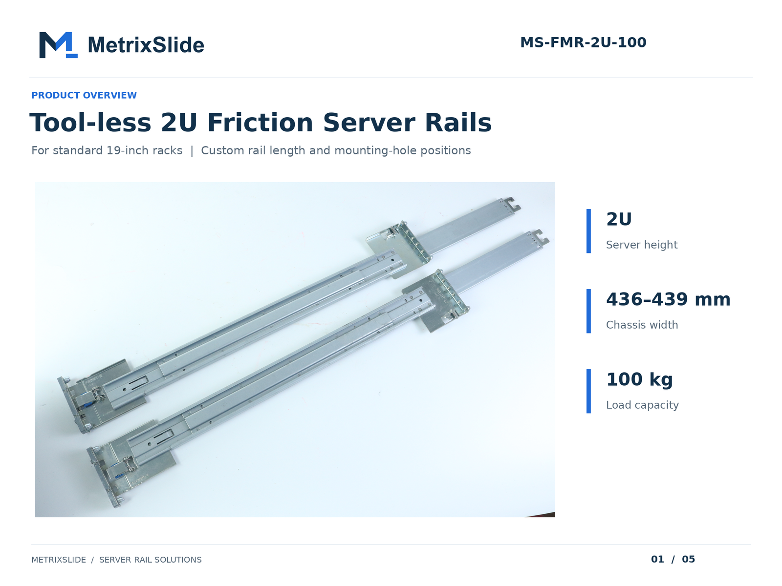 MS-FMR-2U-100 Tool-less 2U Friction Server Rails