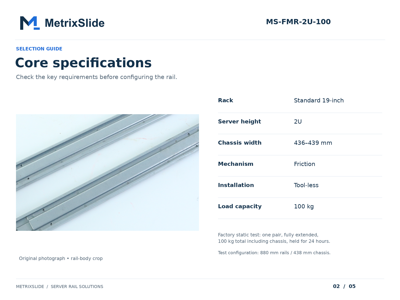 MS-FMR-2U-100 Tool-less 2U Friction Server Rails