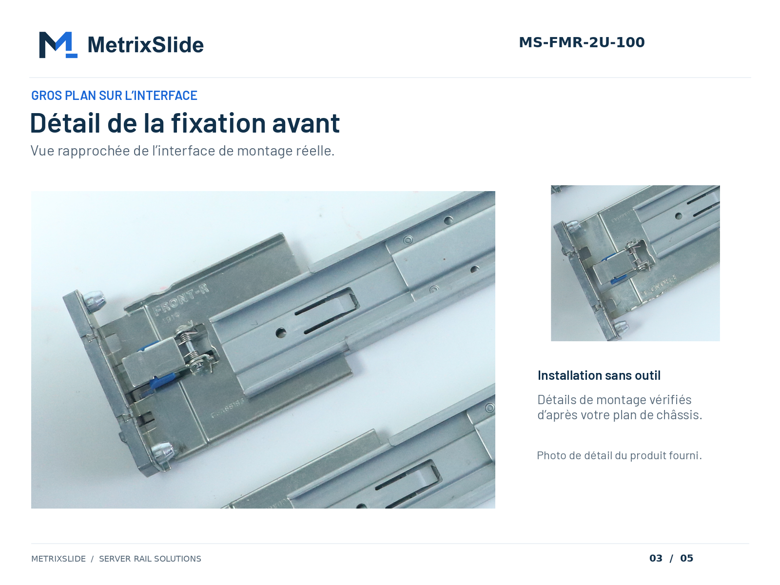 Gros plan sur l'interface de montage avant du MS-FMR-2U-100