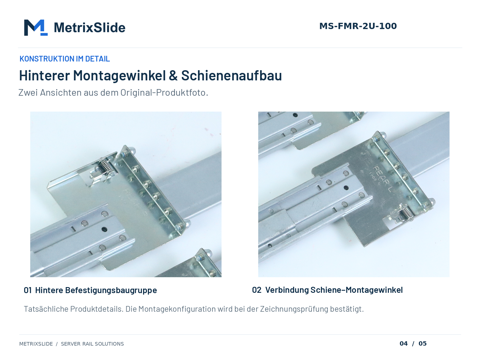 MS-FMR-2U-100: hinterer Montagewinkel und Schienenaufbau