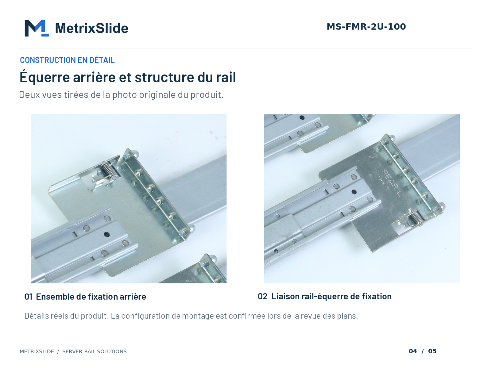 Équerre de fixation arrière et structure du rail MS-FMR-2U-100