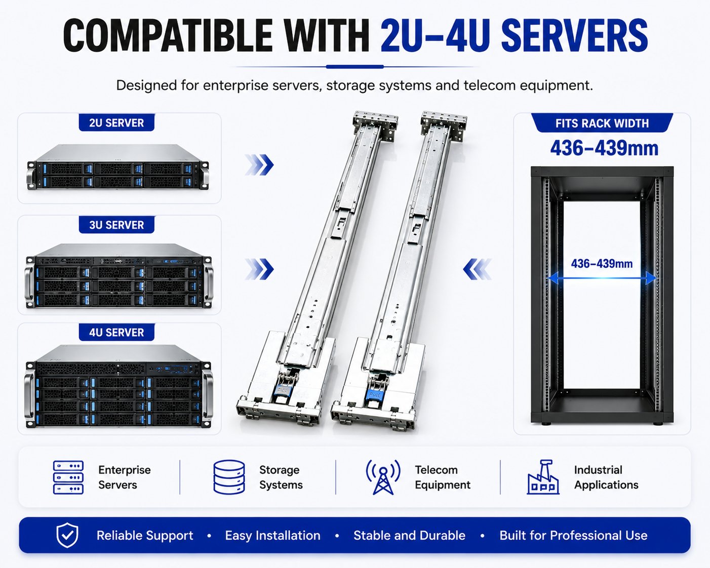 MS-FMR-2U4U-115 Tool-less Friction Mount Server Rail
