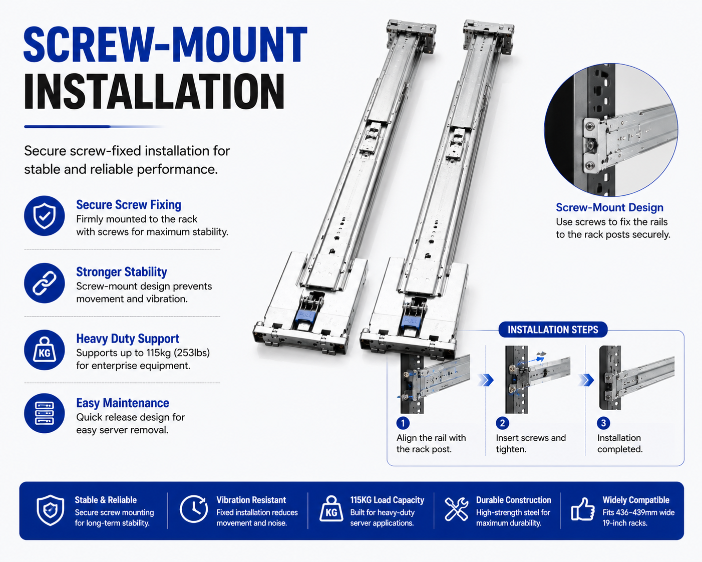 MS-FMR-2U4U-115 Tool-less Friction Mount Server Rail
