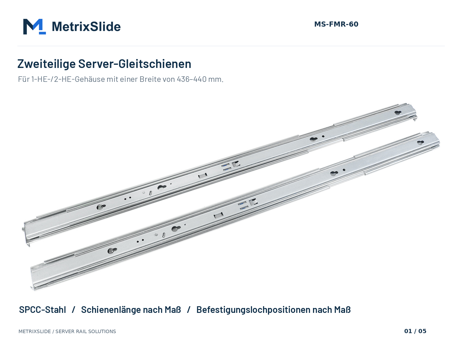 MS-FMR-60 Zweiteiliges Server-Gleitschienenkit (ohne Kugellager)