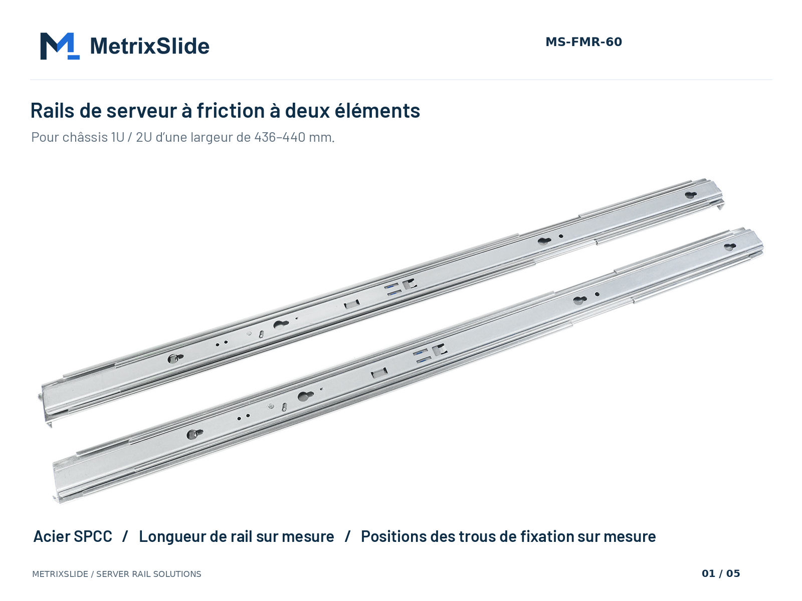Kit de rails de serveur à friction à deux éléments MS-FMR-60