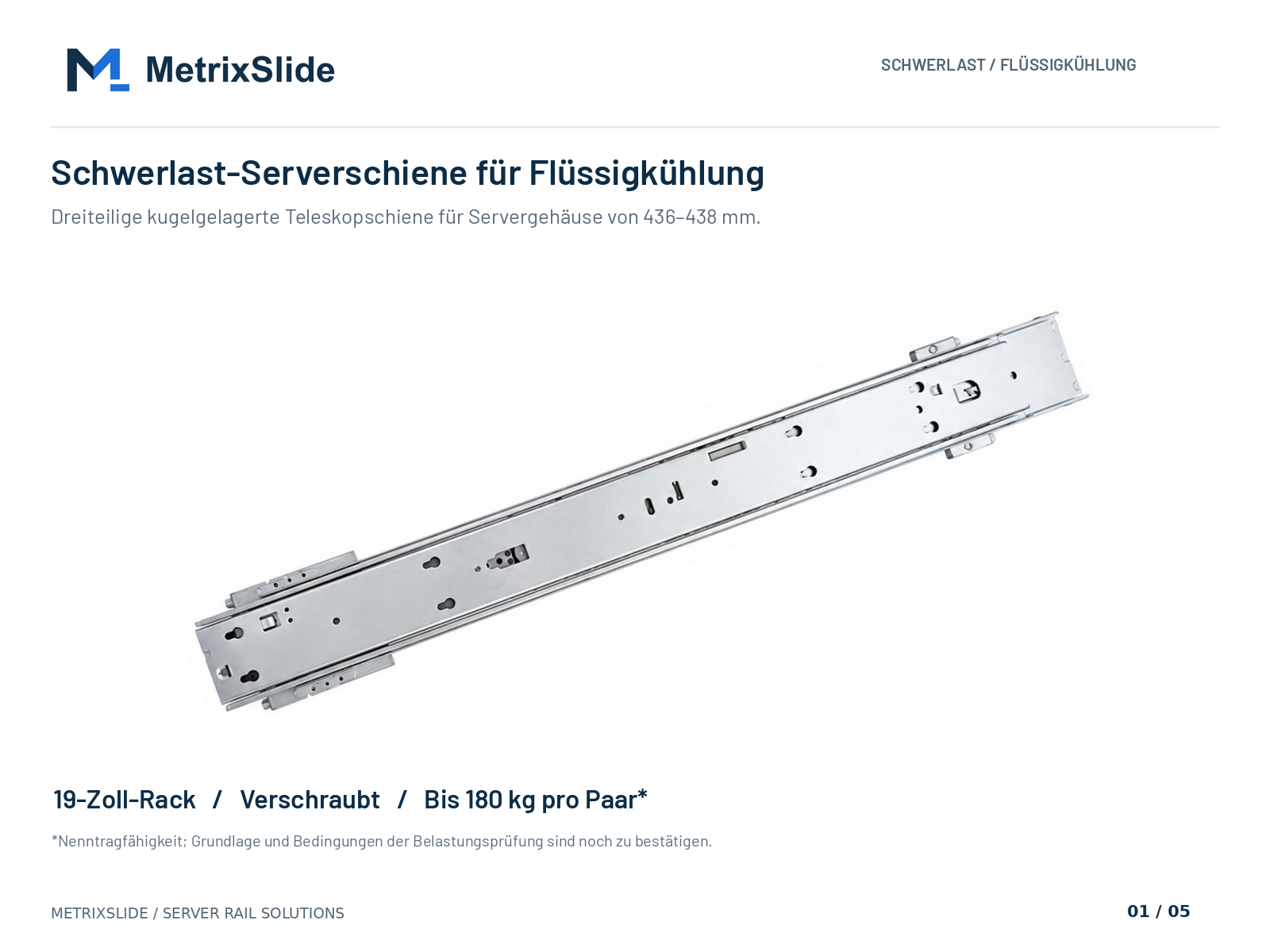 MS-BBR-180 Schwerlast-Serverschiene für flüssigkeitsgekühlte Server