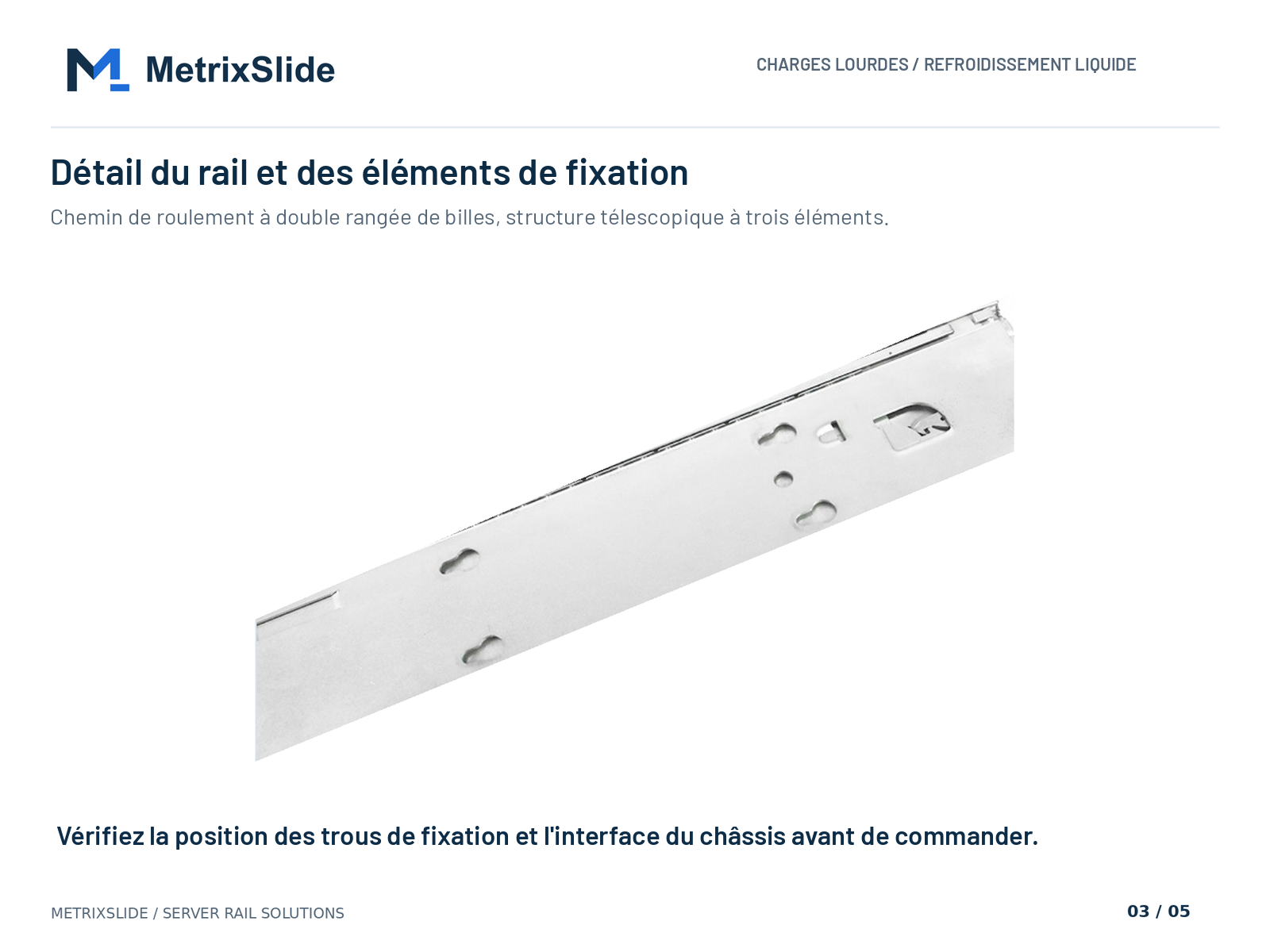 Détail de l'élément de rail à billes et des éléments de montage