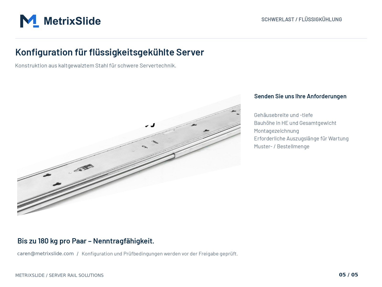 MS-BBR-180 Schwerlast-Serverschiene für flüssigkeitsgekühlte Server