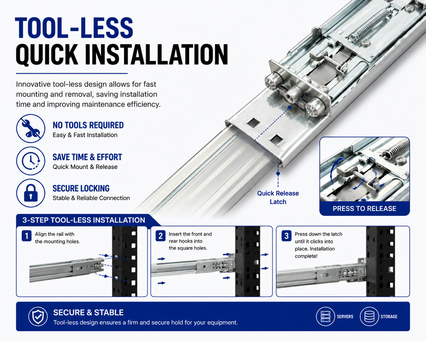 MS-TLS-115 Tool-less Ball Bearing Server Rail Kit