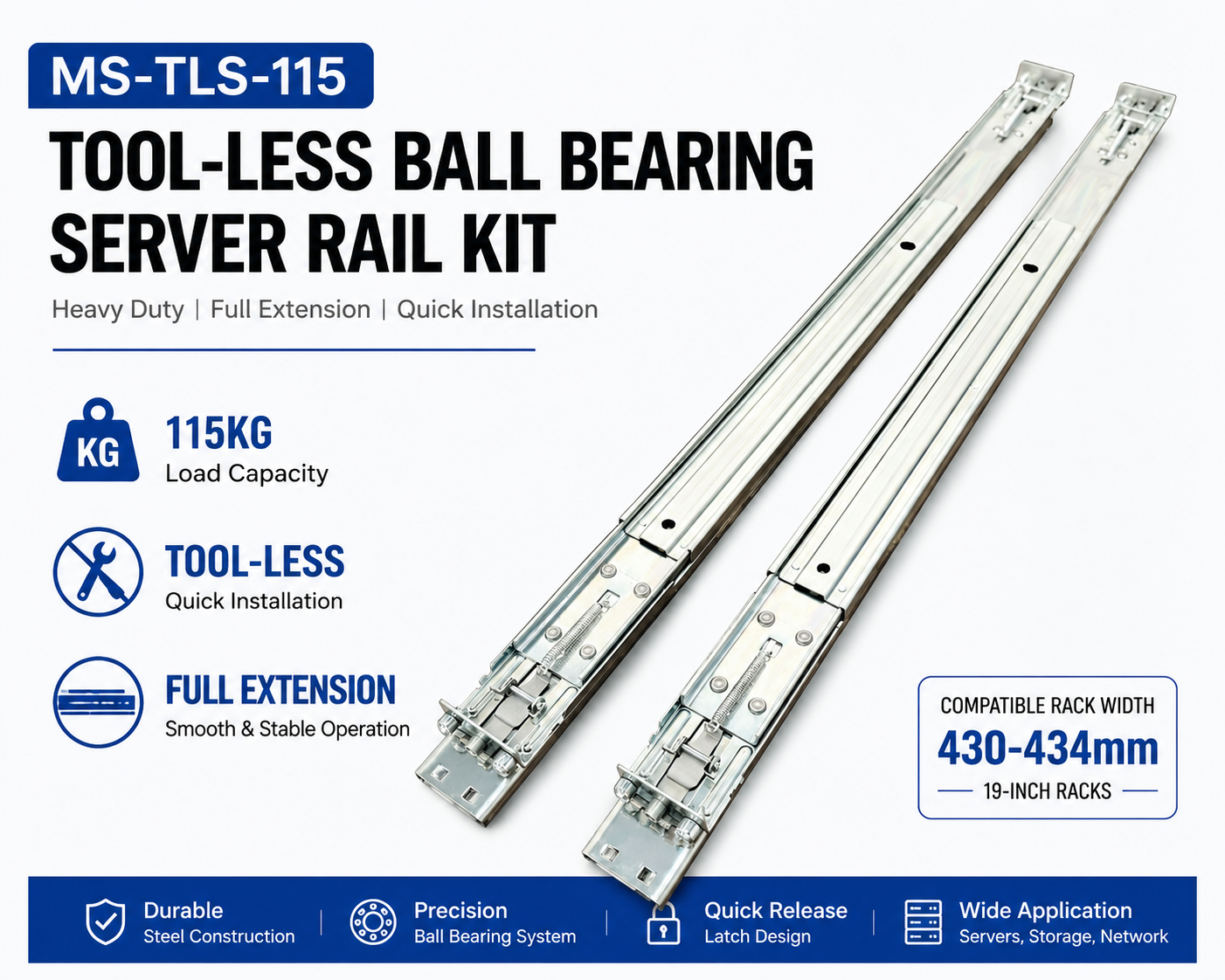 MS-TLS-115 Tool-less Ball Bearing Server Rail Kit
