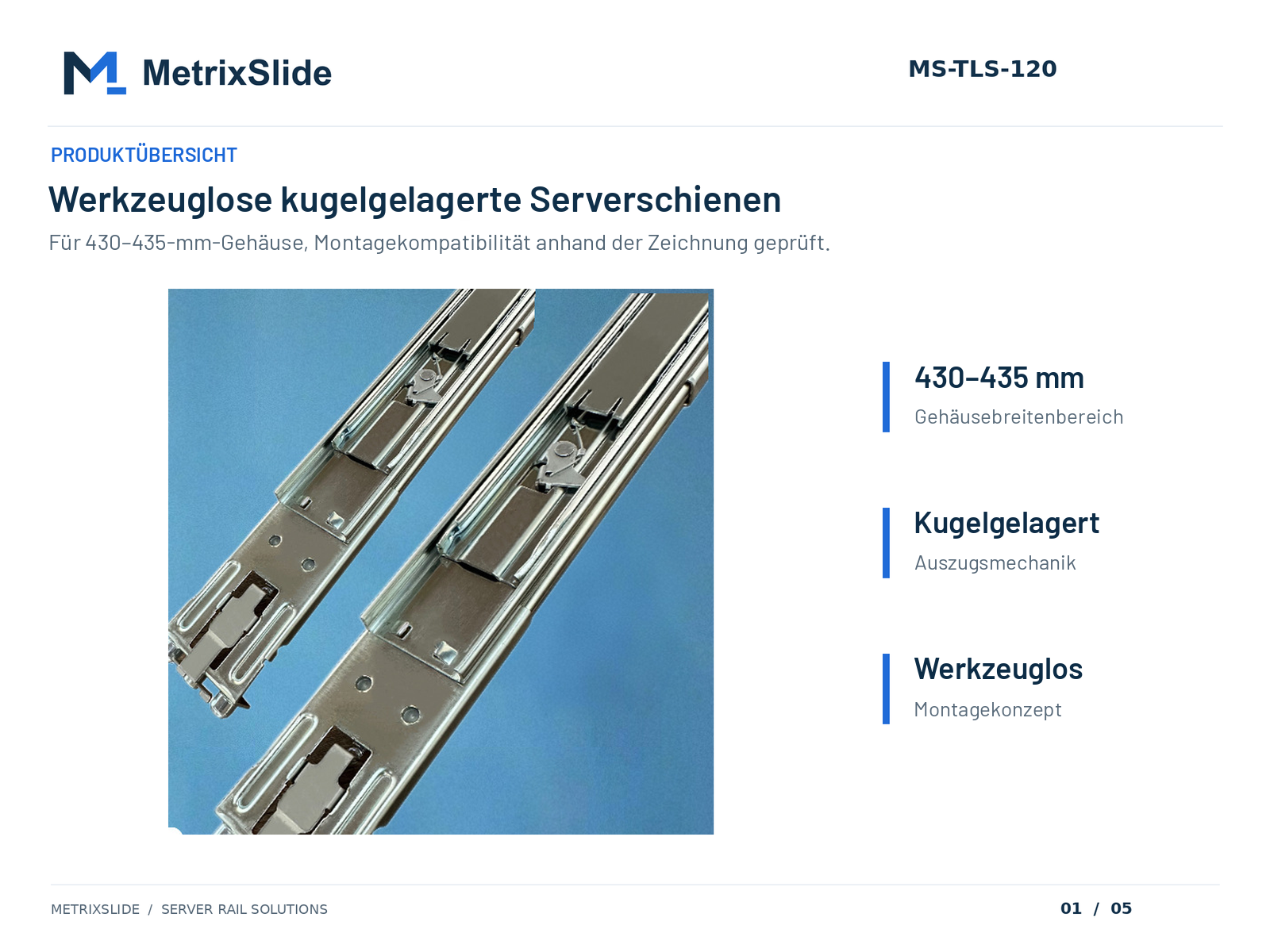 MS-TLS-120 Werkzeuglose kugelgelagerte Serverschienen