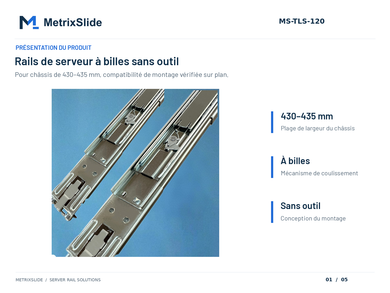 Rails de serveur à billes sans outil MS-TLS-120