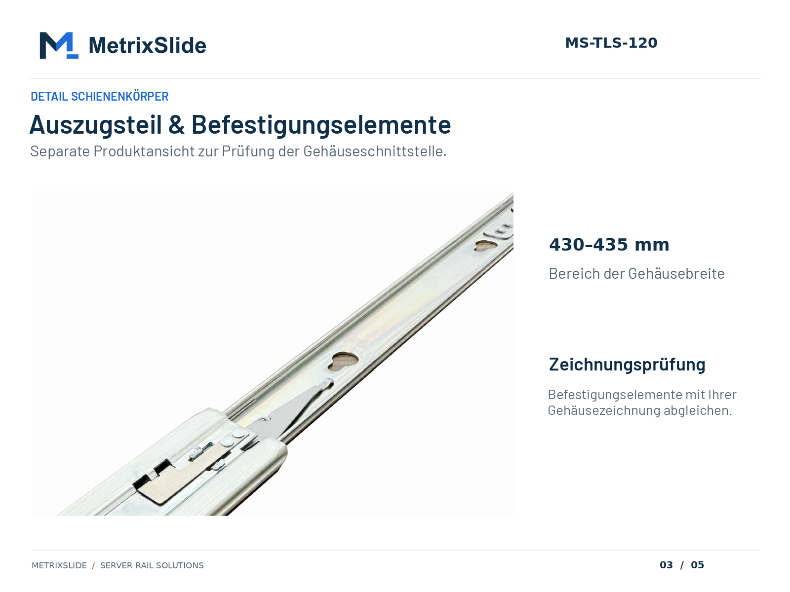 MS-TLS-120: ausziehbares Schienenprofil