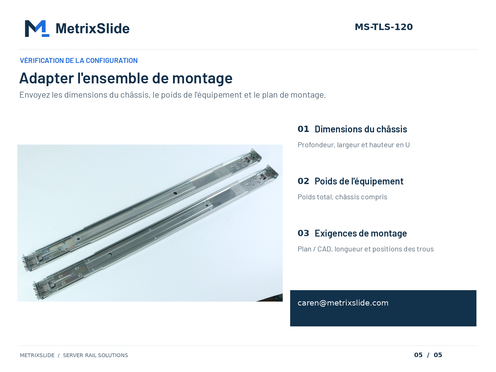Rail MS-TLS-120 complet et données de configuration à fournir