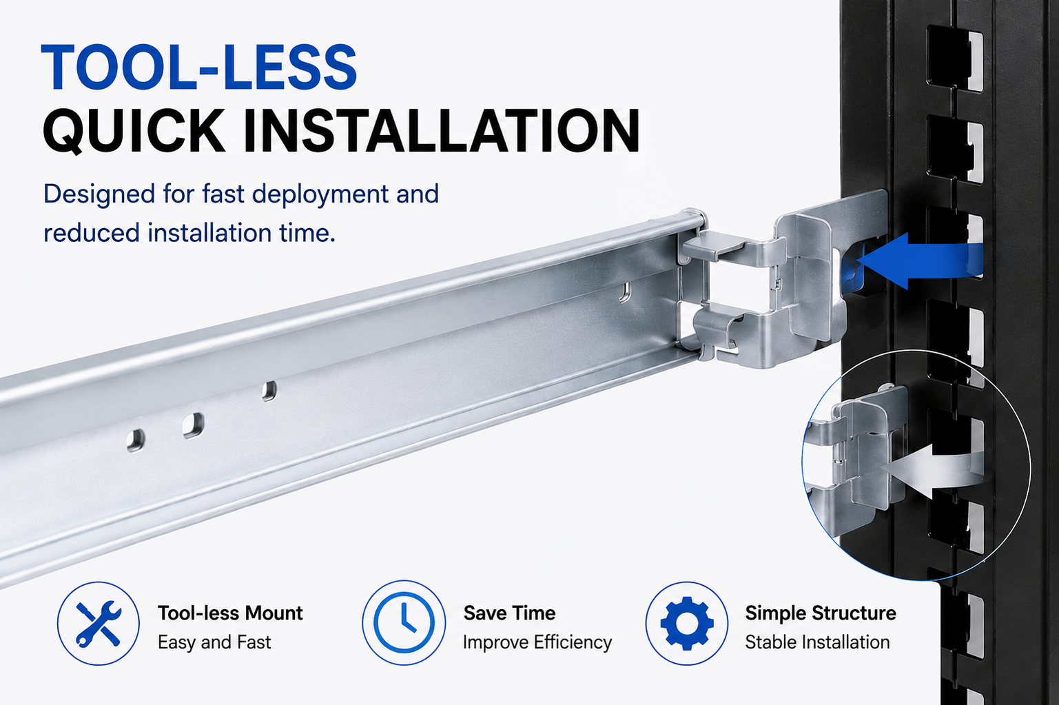 MS-TLS-1U-100 Tool-less Rack Support Rail
